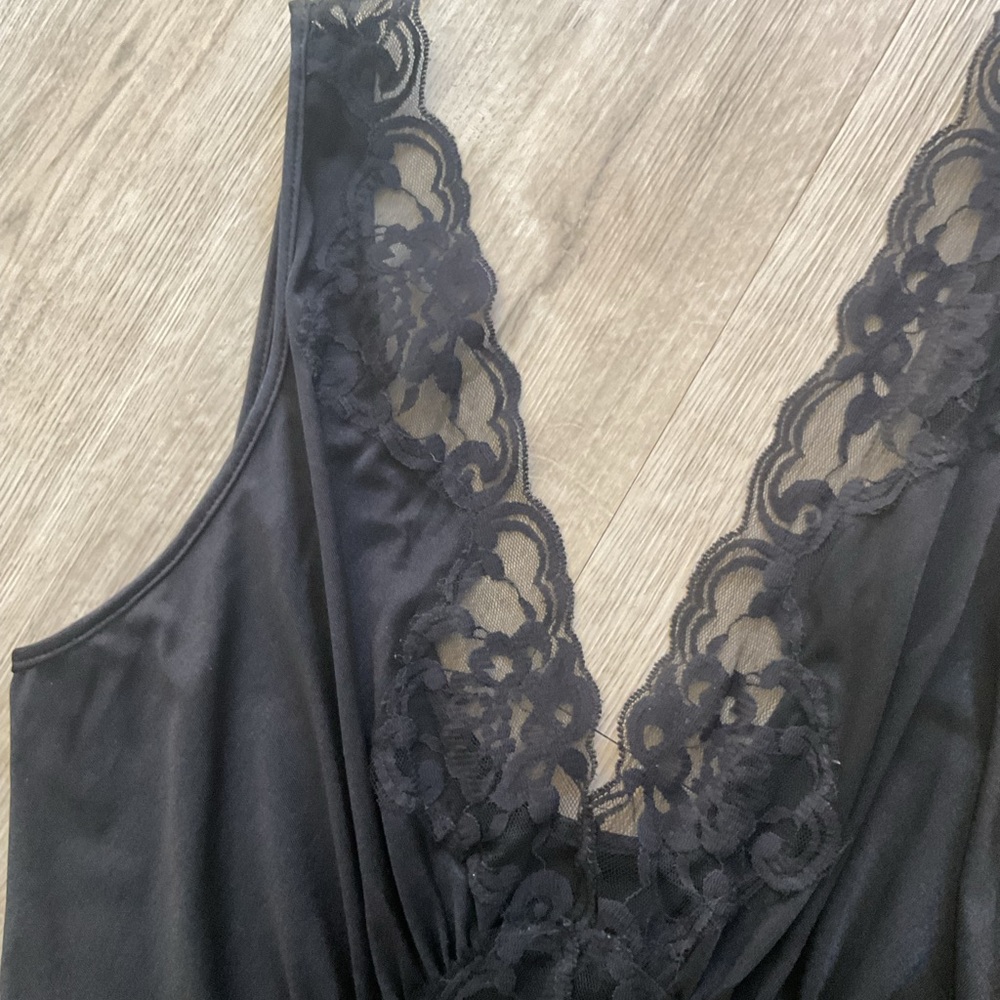 Vanity Fair Vintage Black Lace-Trim Satin Slip Nightgown Dress Size Large - Picture 5 of 14